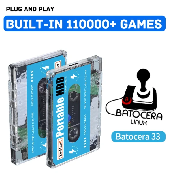 500G HDD Mobile Hard Disk Built-in 110000 Games 70+ Emulators, Smooth Running SS/DC, Etc. Suitable For Win7/8/10/11.